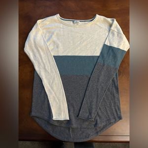 Smartwool Women's Scoop Neck Colorblock Sweater in Cream, Blue, Gray